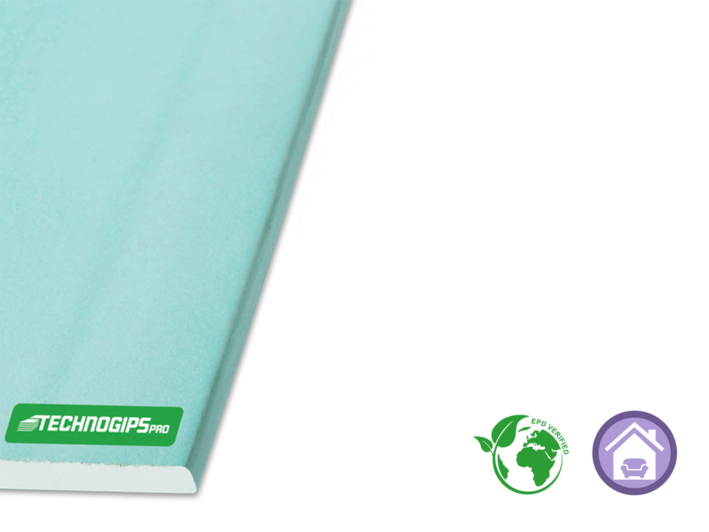Placă de gips-carton Technogips,  rezistentă la umiditate Tip H2, 12.5x2600x1200 mm
