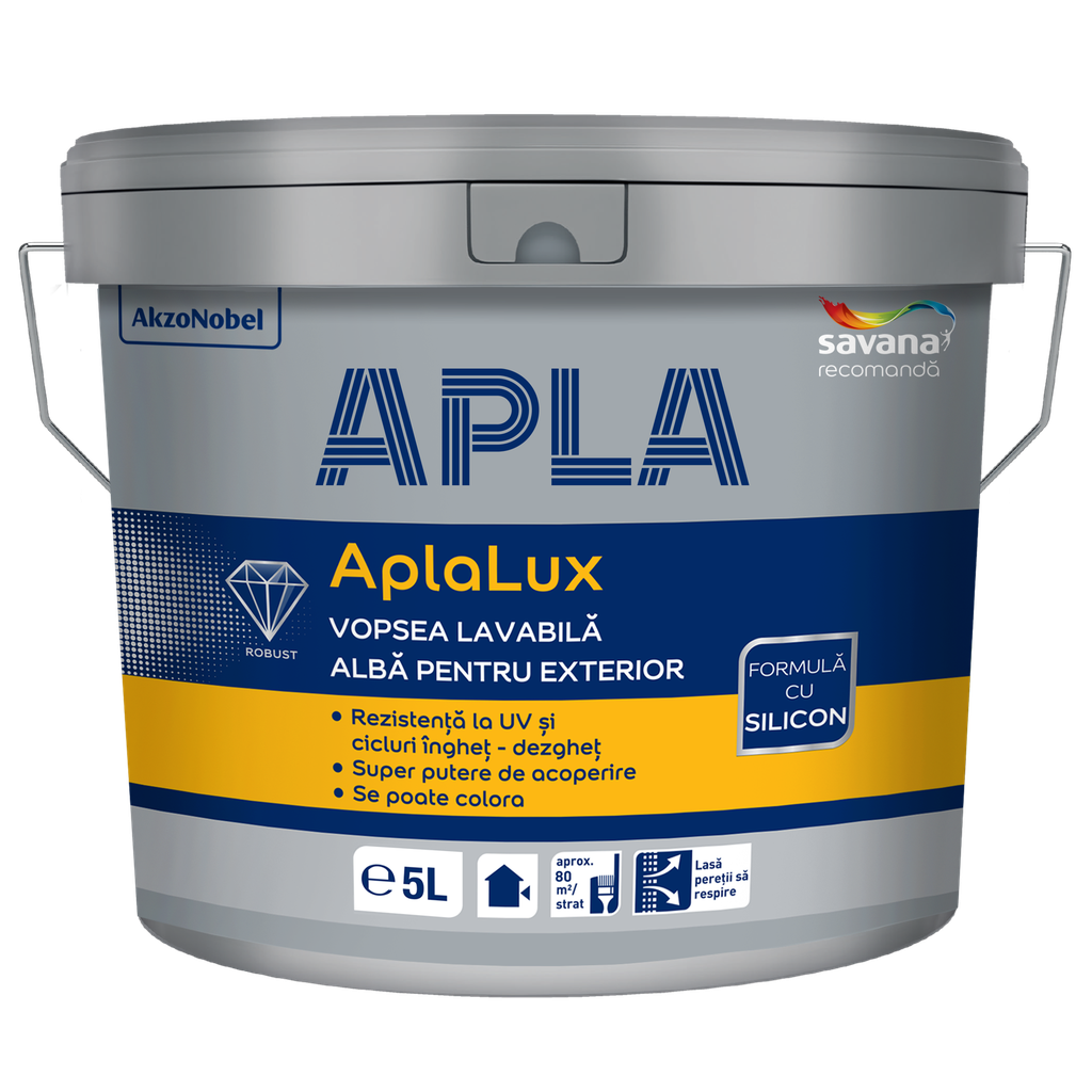 Vopsea superlavabilă, AplaLux, silicon, albă, exterior, 5 l