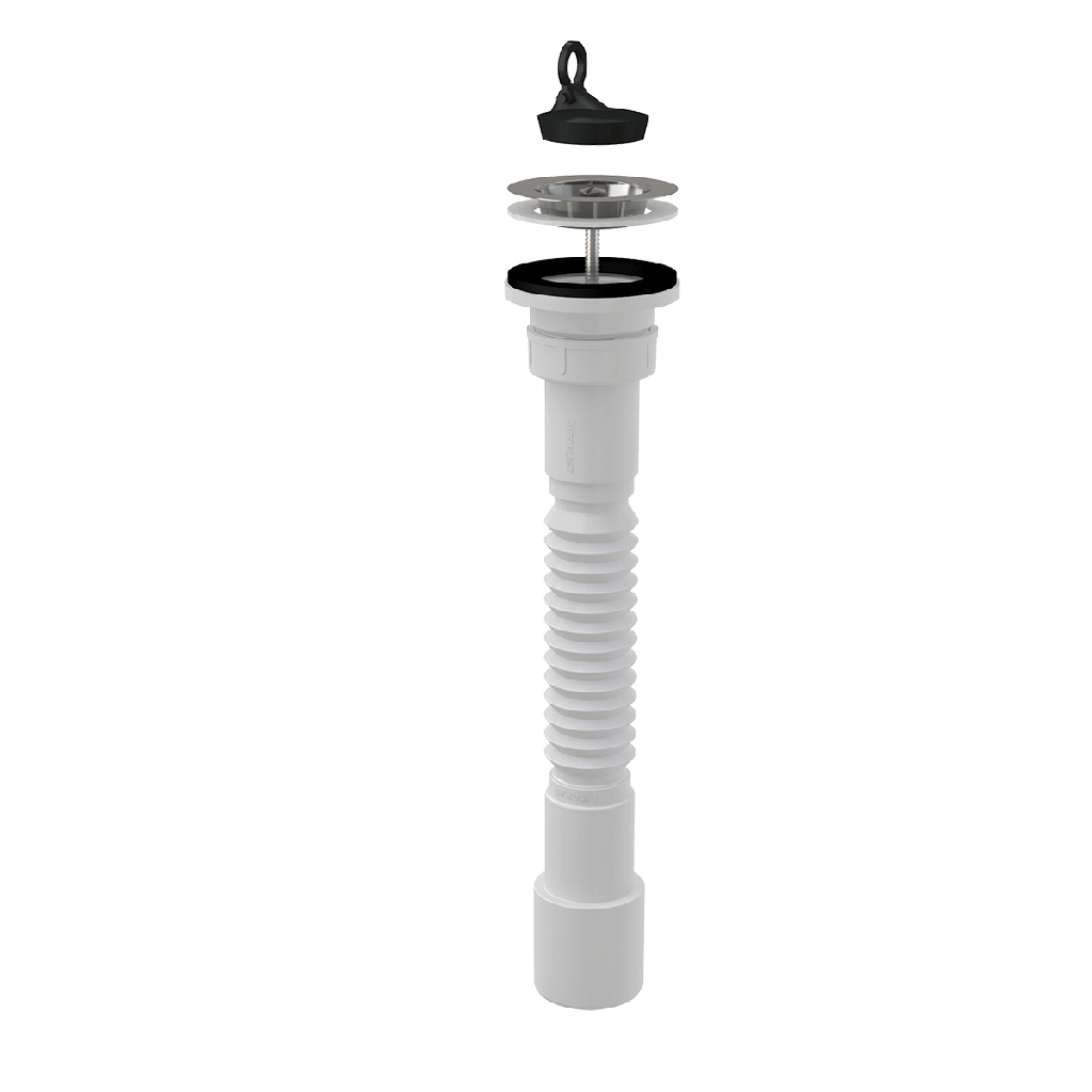Racord A770+A33 flexibil 6/4"×40/50, cu piuliţă plastic+Ventil chiuvetă 6/4" cu sită din oţel inoxidabil DN70