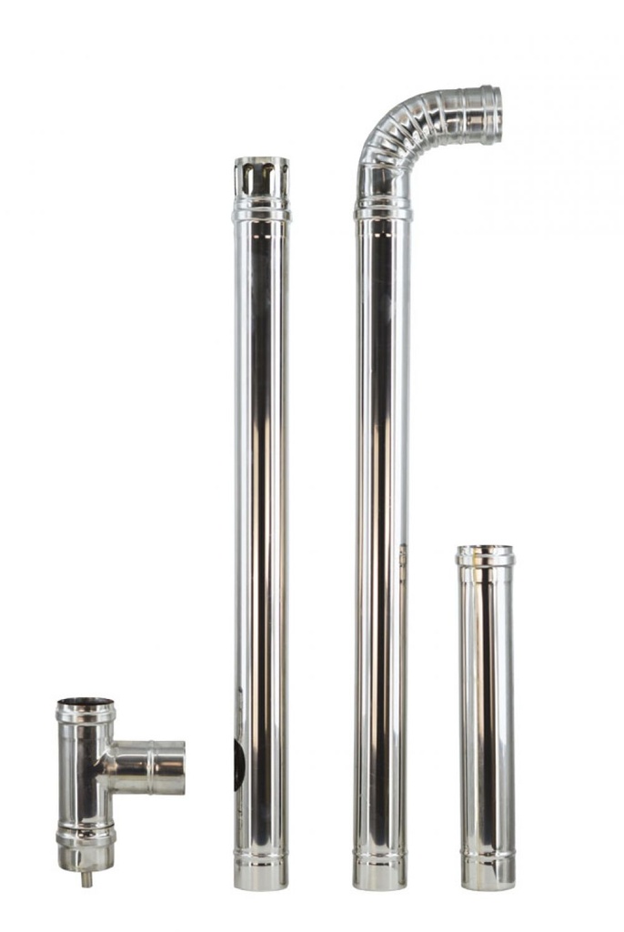 Cos de fum, Kit INOX pentru centrale si termoseminee pe peleti, Ø 80 mm, etansare cu garnitura, complet pentru montaj, 2,5 metri lungime
