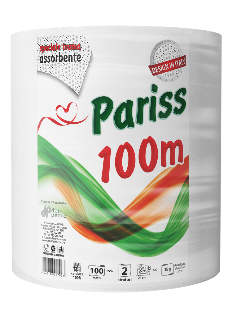 Rolă prosoape de hârtie Pariss profesională, 2 straturi, 100 ml