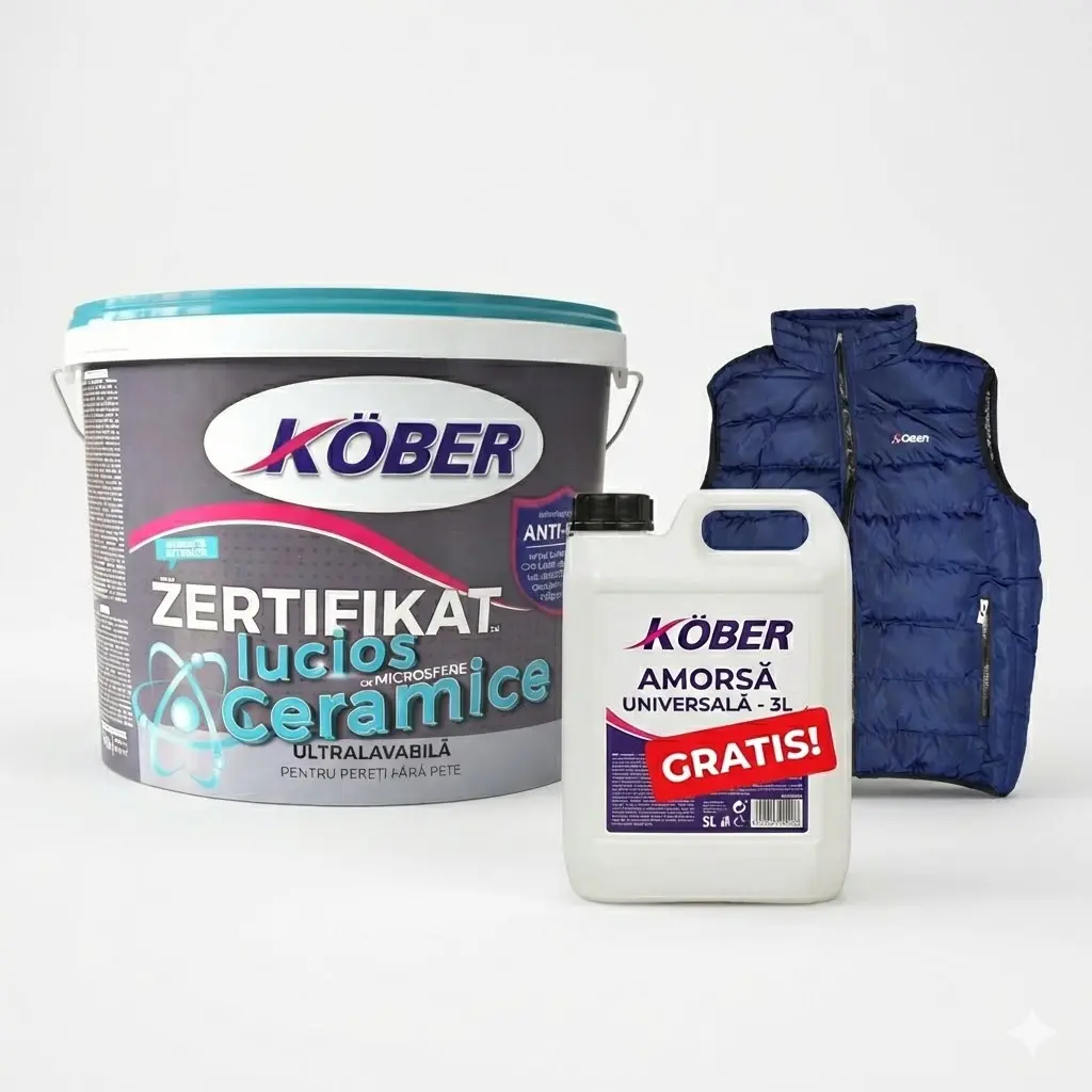 Vopsea ultralavabilă lucios albă Zertifikat cu microsfere ceramice, interior/exterior, 15 l +1 vestă cadou + amorsă 3 l gratis