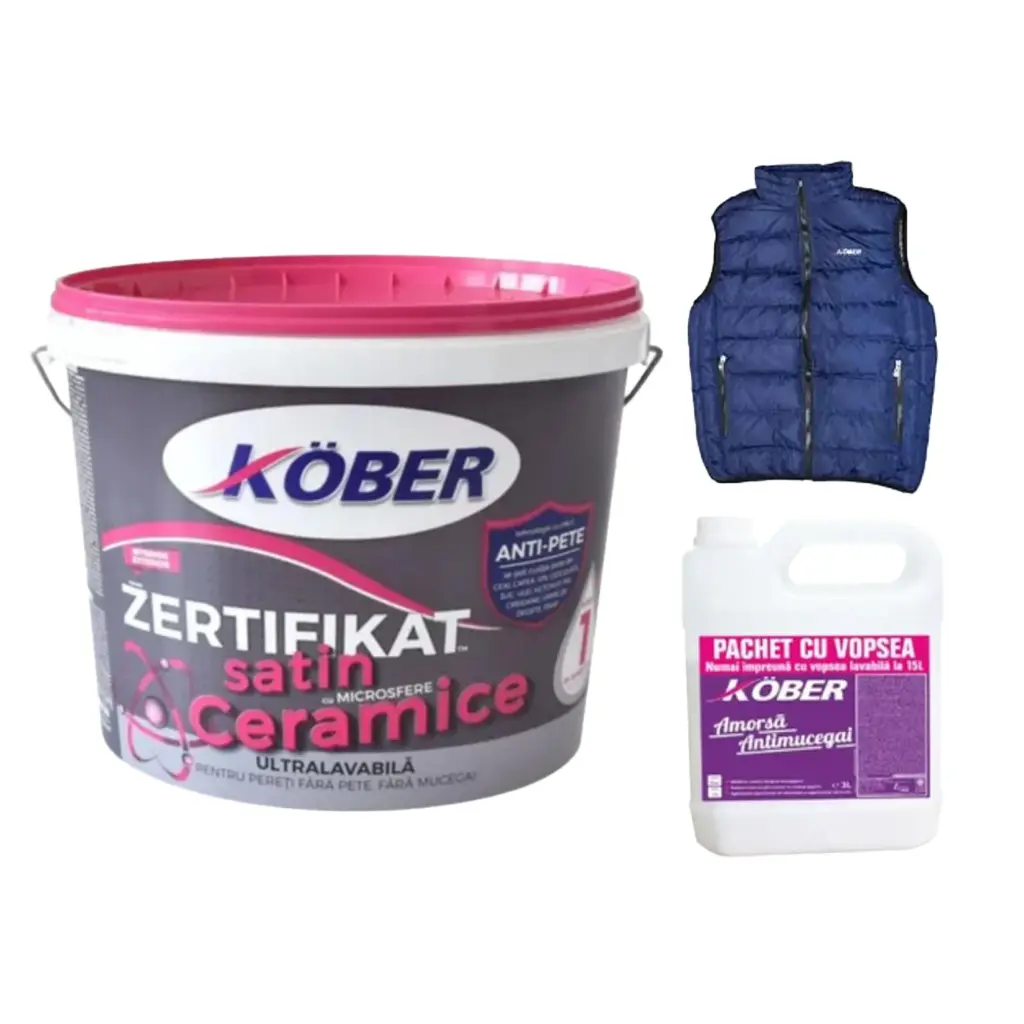 Vopsea ultralavabilă satin albă Zertifikat cu microsfere ceramice, interior/exterior, 15 l +1 vestă cadou + amorsă 3 l gratis