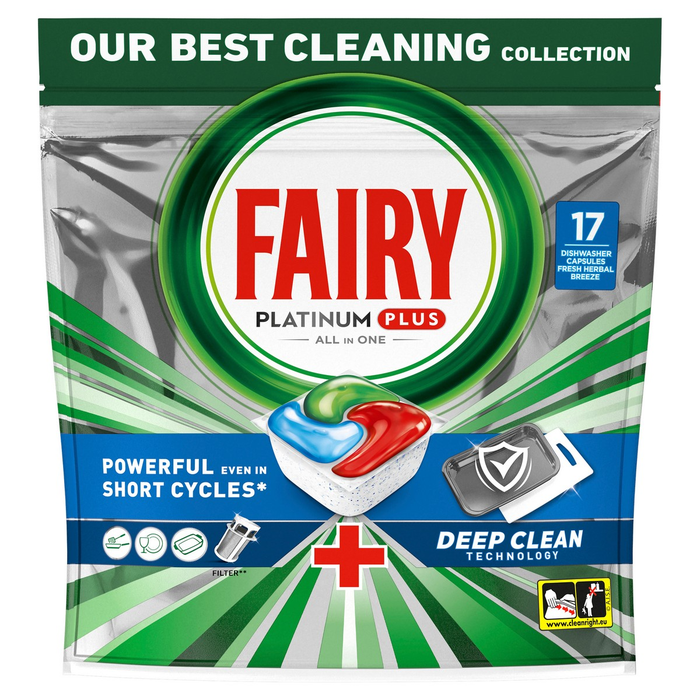 FAIRY Platinum Plus Deep Clean, detergent de vase, pentru masina de spalat, tablete, 17 buc