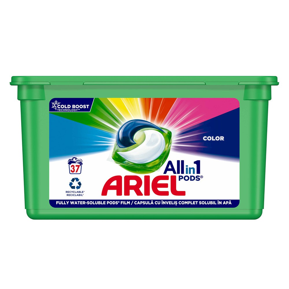 ARIEL All in One Color&Style, detergent automat de rufe gel capsule, 37 buc