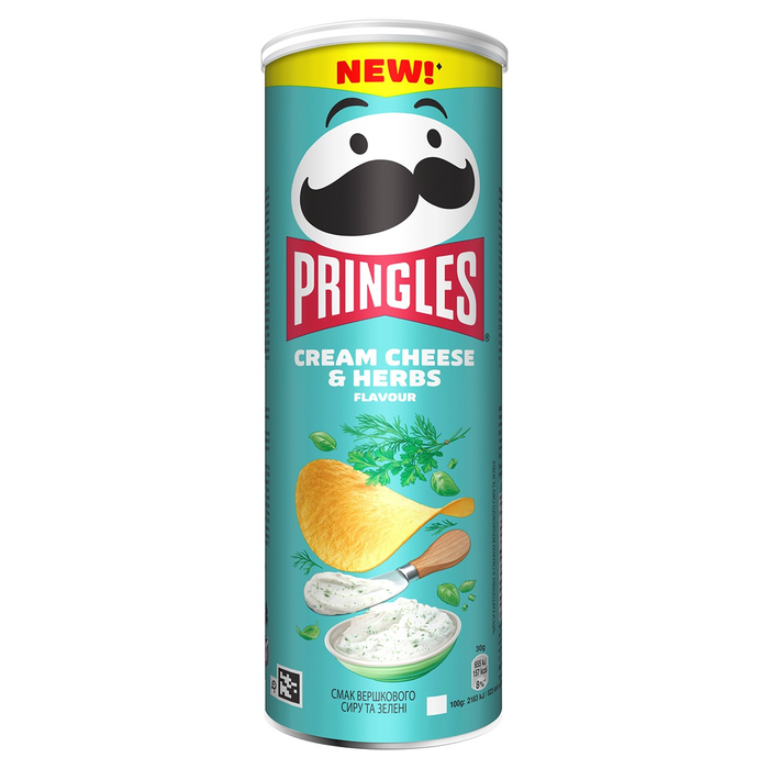 PRINGLES Cream Cheese & Herbs, chips, cu gust de crema de branza si plante aromatice, 165 gr