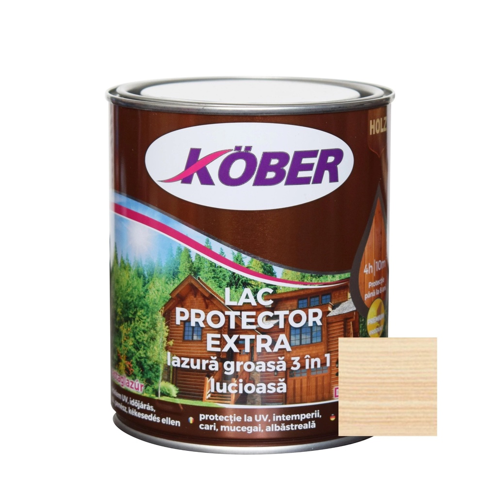 Lac protector extra Kober interior/exterior, lazură groasă 3 în 1 incolor 0,75 l
