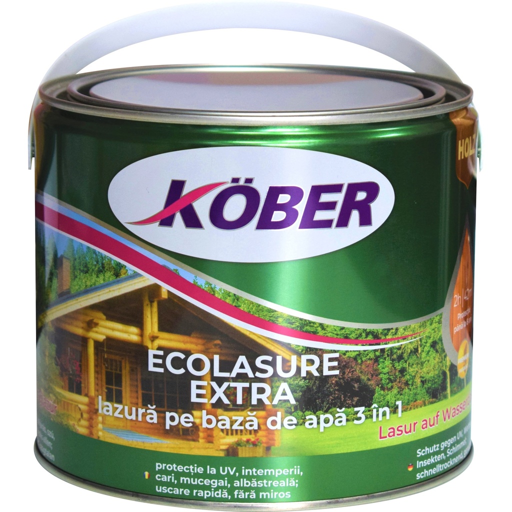 Lazură Kober Ecolasure Extra 3 in 1 pe bază de apă stejar inchis, 2.5 l