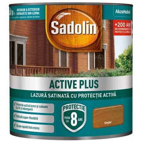 Lazură satinată Sadolin Activ plus pe bază de dispersie apoasă acrilică stejar, 0.75 l