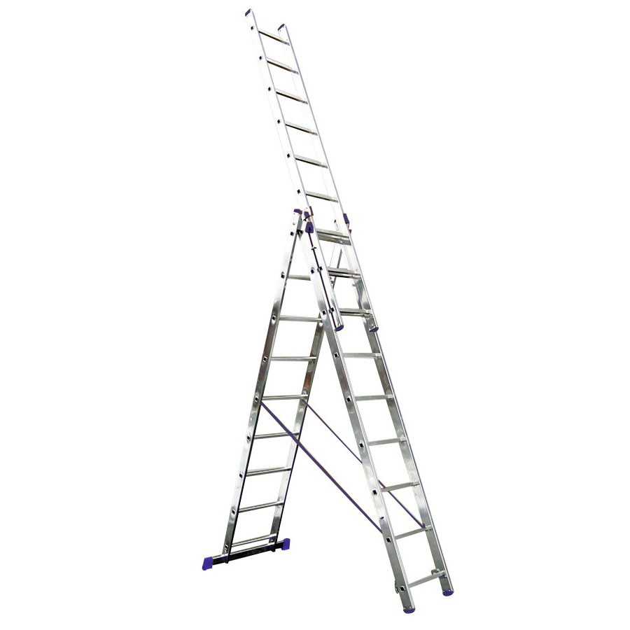 Scară aluminiu trei tronsoane, 3x9 trepte, înălţime 635 cm