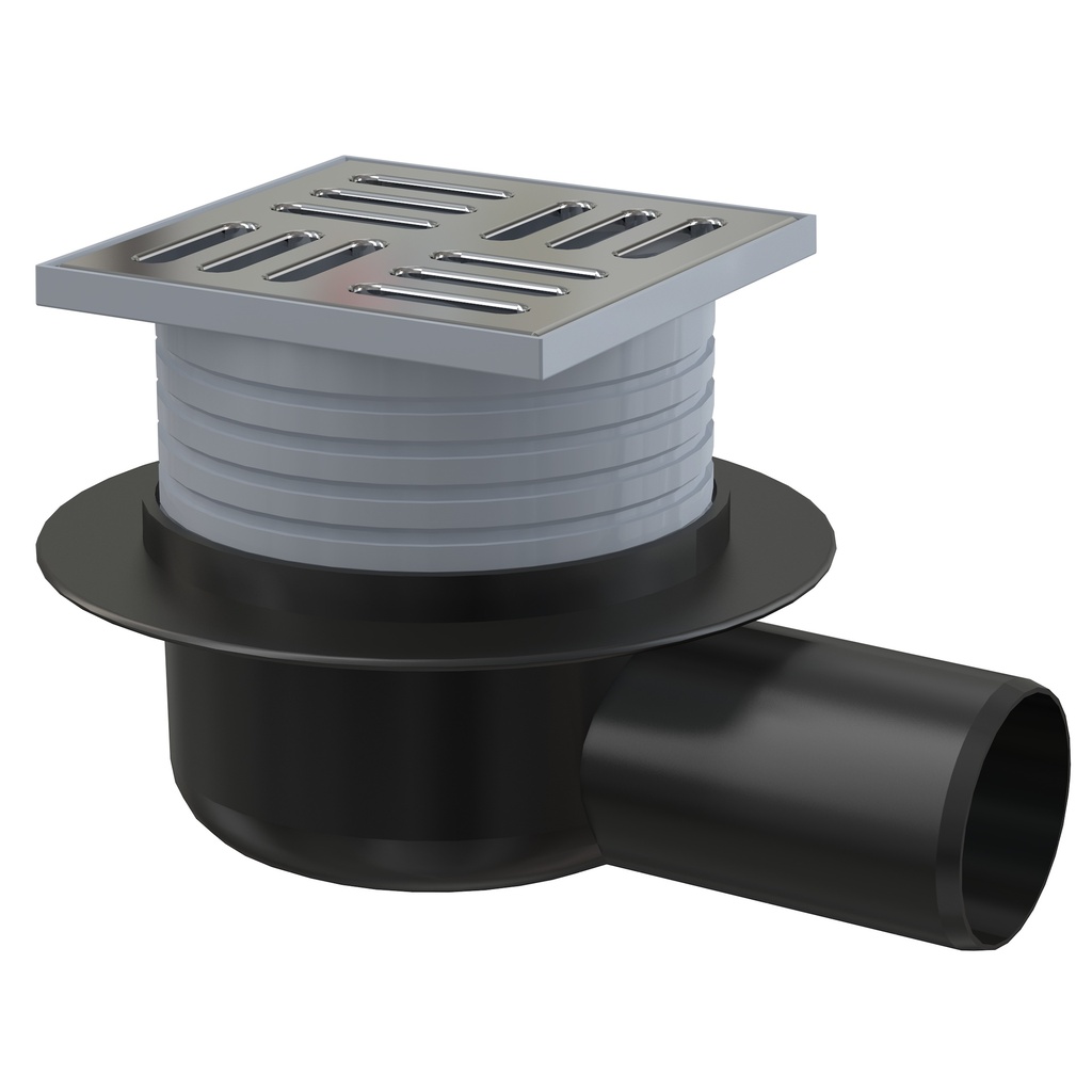 Sifon pardoseală 105×105/50 mm ieşire laterală, grătar din oţel inoxidabil, sistem de reţinere a mirosurilor umede