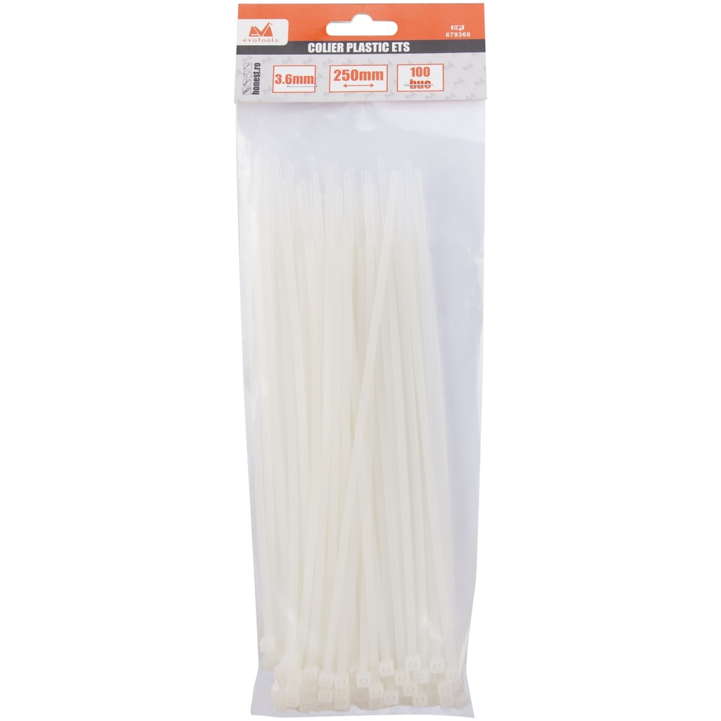 Coliere rapide din plastic, 3.6x250 mm, 100 bucăți