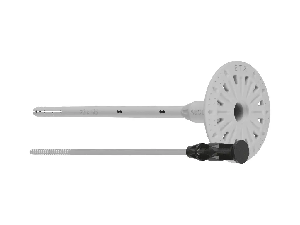 Diblu ETX-M Ø8 mm cu cui metal-plastic și flanșă – 195 mm, pentru termosisteme, 100 buc/cutie