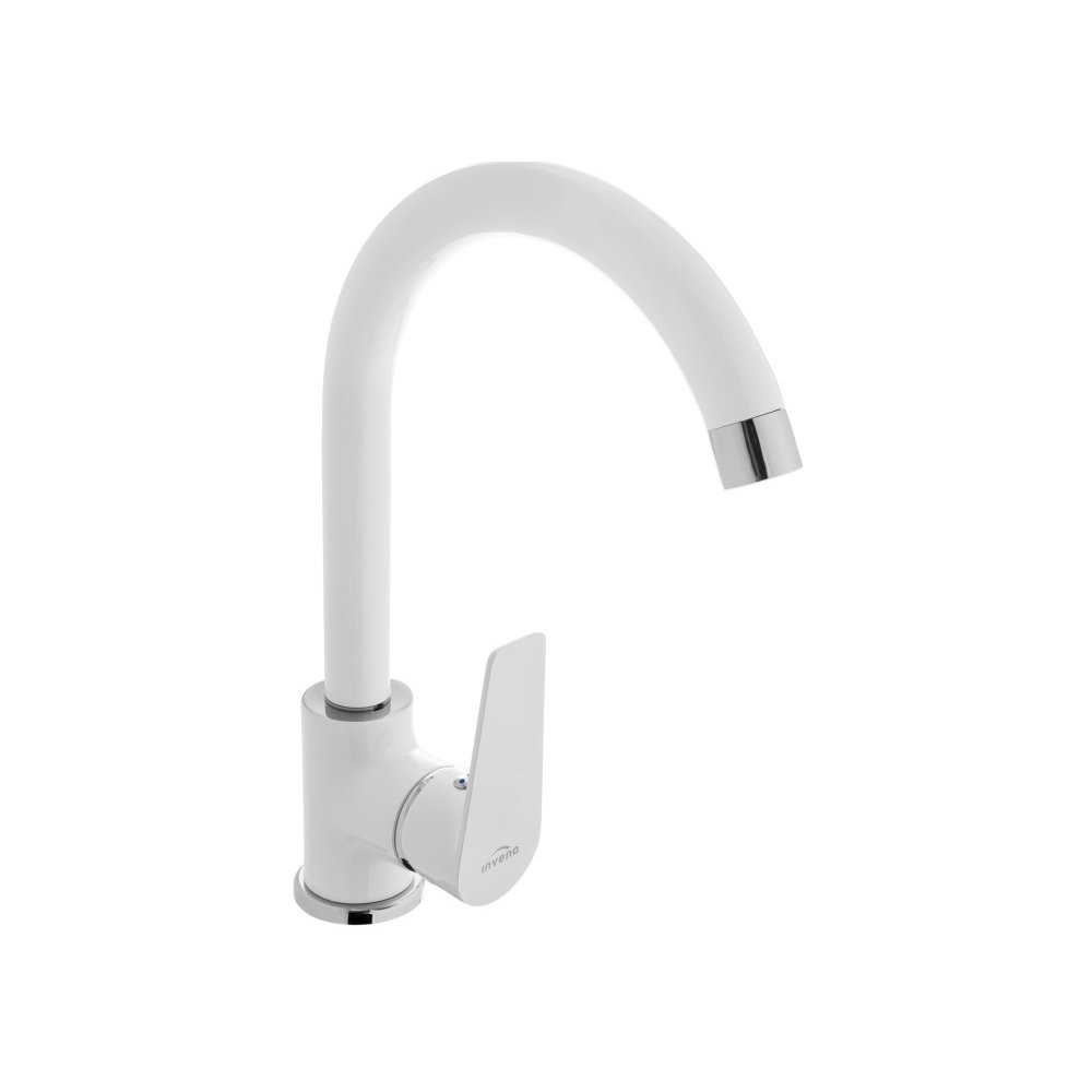 Baterie bucătărie monocomandă Invena Dokos pipă înaltă crom/alb