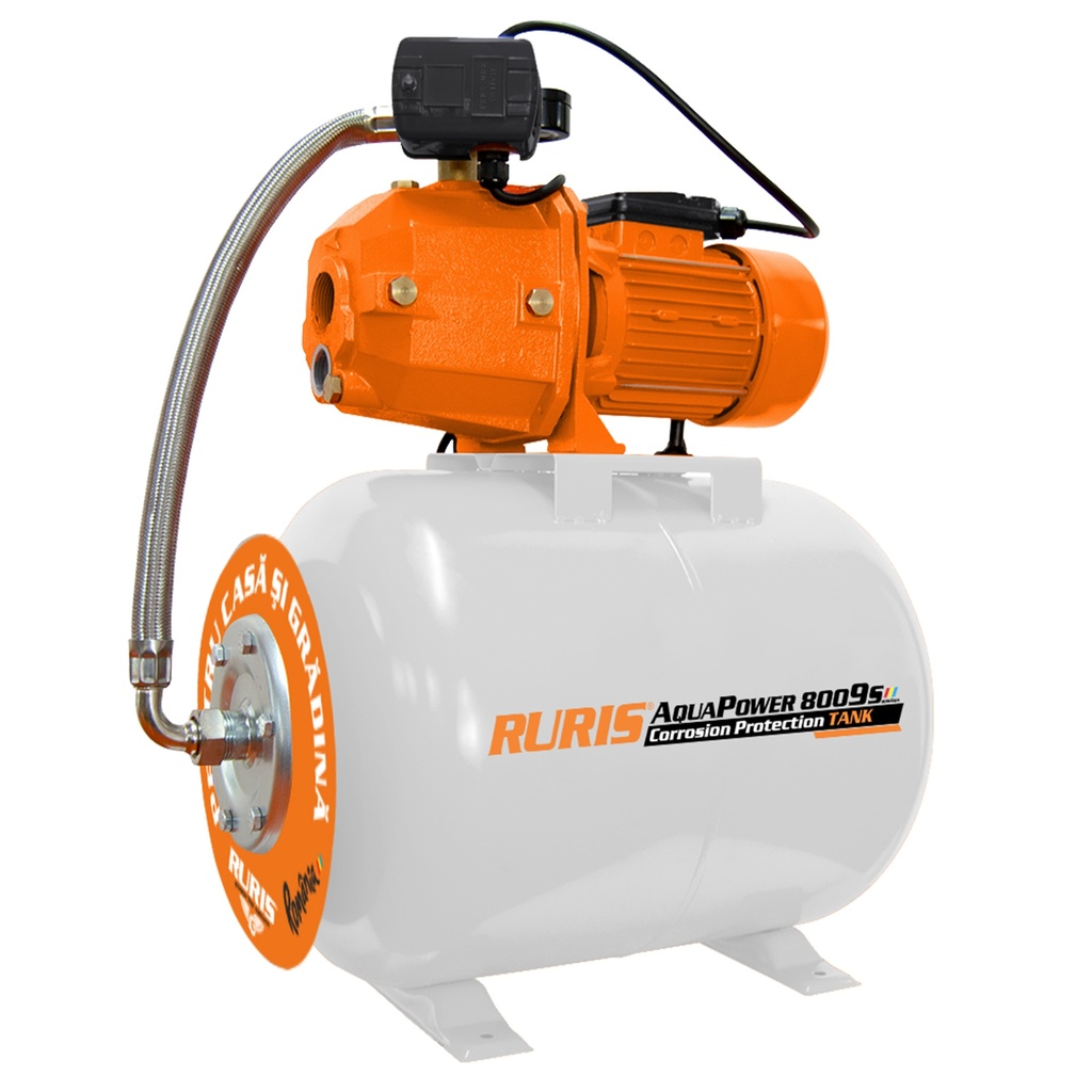 Hidrofor cu ejector RURIS Aquapower 8009S, 1.100 W, 50 l , debit 30 l/min, 55 m inaltime refulare, 25 m adancime absorbtie