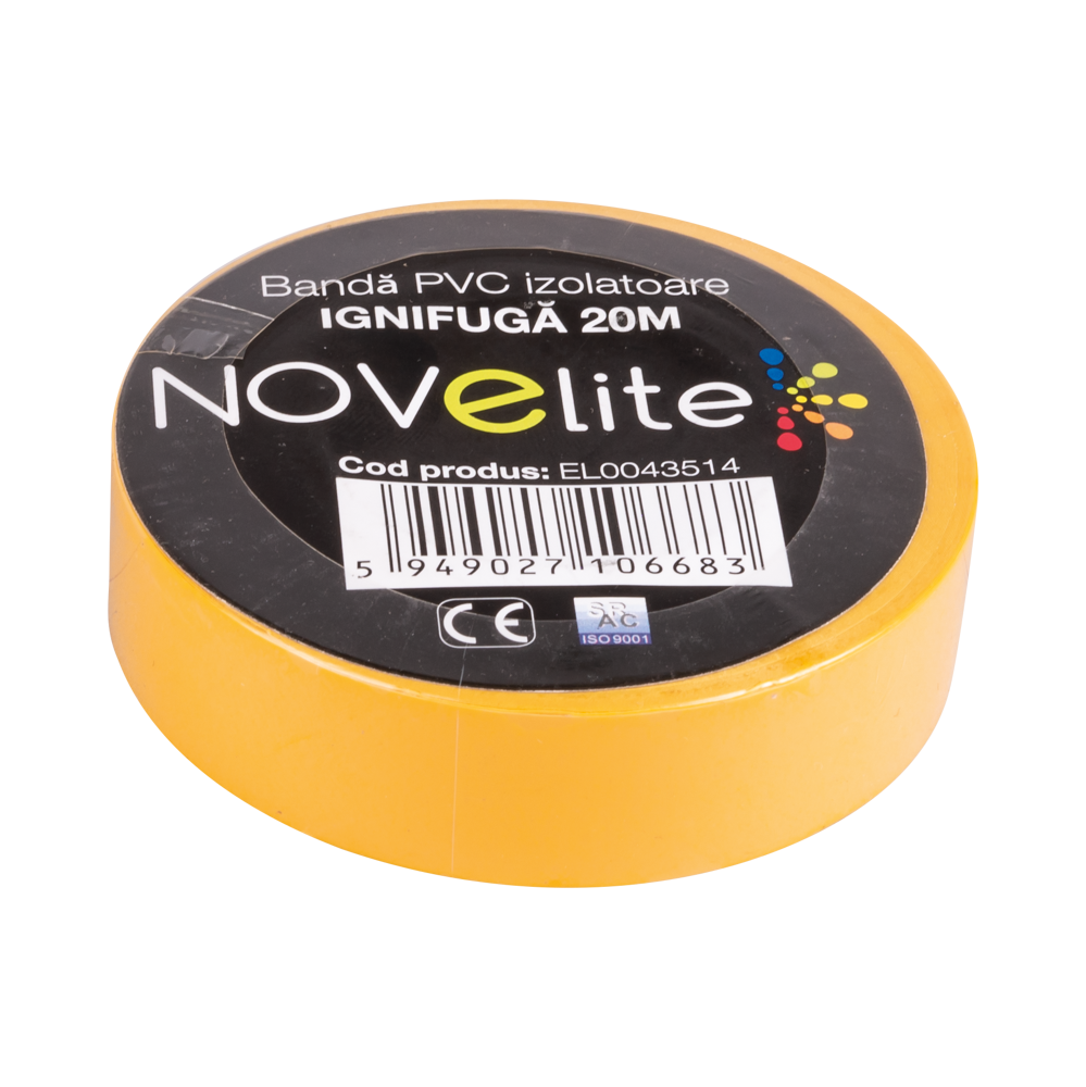 Bandă izolatoare Novelite galben, 19 mm x 20 ml