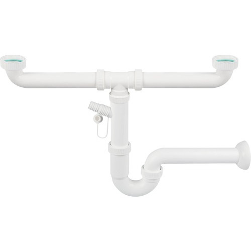 Sifon pentru chiuveta cu doua cuve 1 1/2”x40 mm, din plastic, cu cuplare la masina de spalat