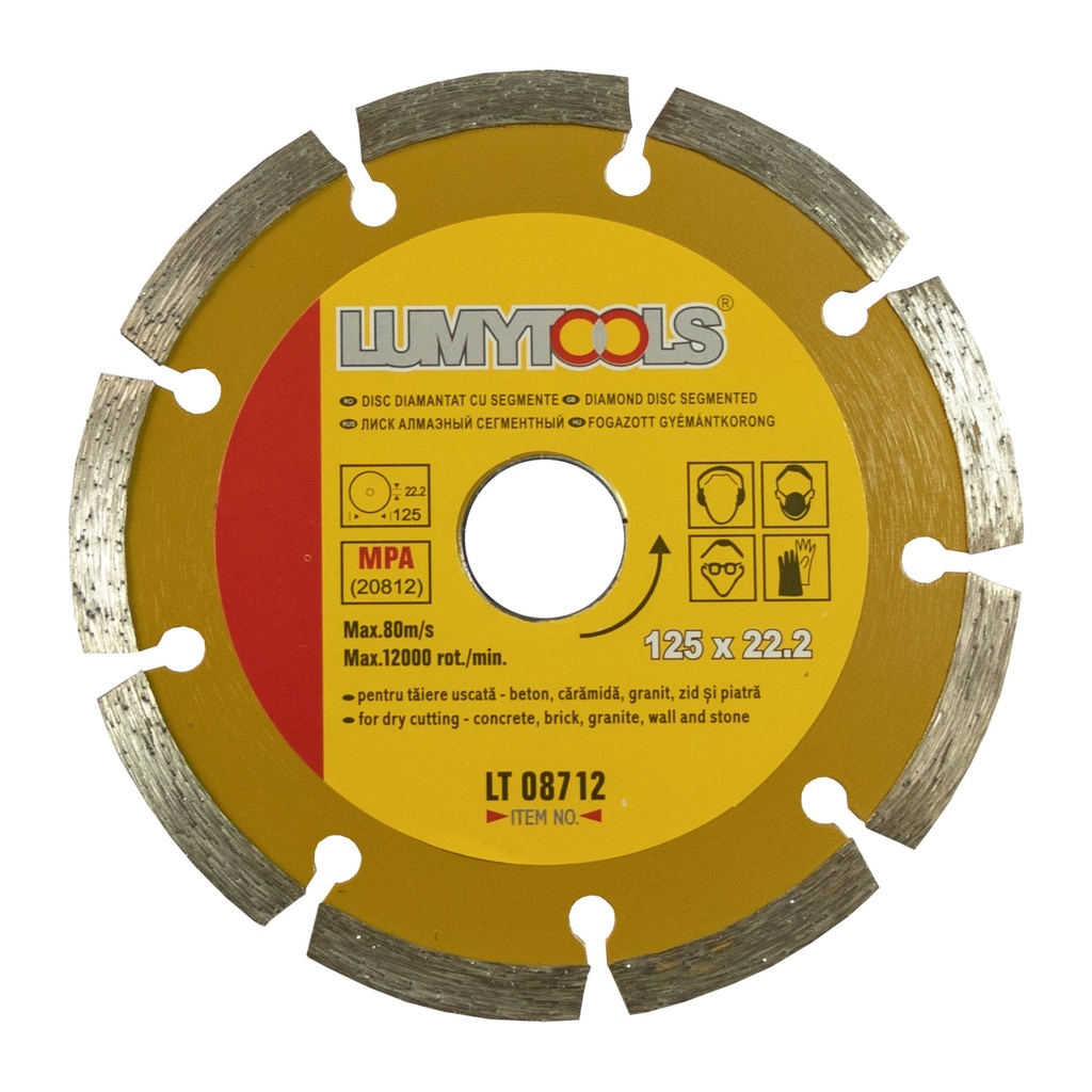 Disc diamantat,cu segmente, pentru debitare materiale de constructii , 125 x 22.2 x 2 mm