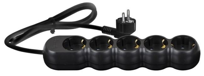 Prelungitor electric negru 3680W, 3x1.5 mm² cu 5 prize + întrerupător, 1.5 ml