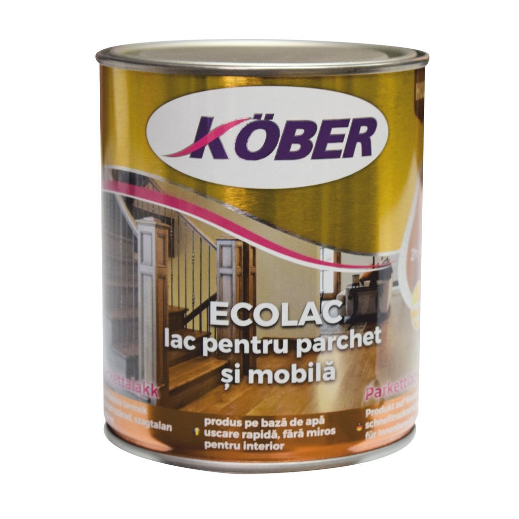 Lac pe bază de apă Ecolac Kober pentru parchet și mobilă, 0.75 l