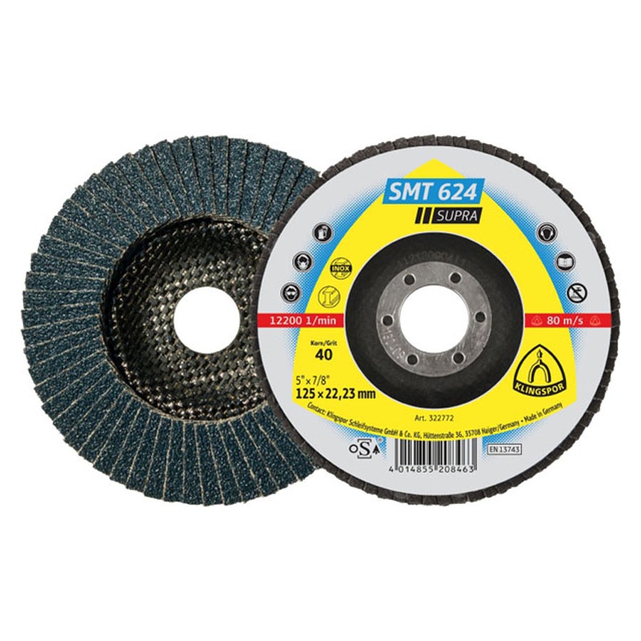 Disc lamelar KLINGSPOR SMT 624 Supra, 125mmx22.23mm, granulație P40