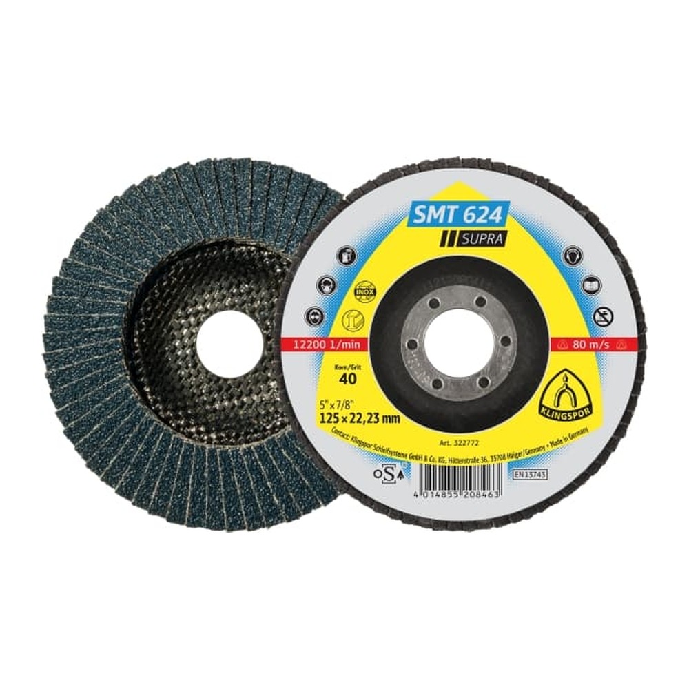 Disc lamelar KLINGSPOR SMT 624 Supra, 125mmx22.23mm, granulație P60
