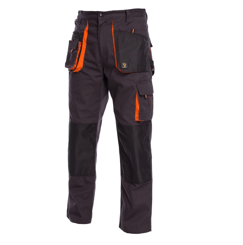 Pantaloni de protectie, in talie, Prowork, cu buzunare multiple, rezistenti la rupere, negri cu orange