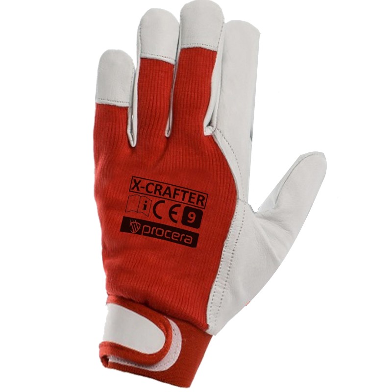 Mănuși din piele X-CRAFTER textil roșu-mansetă