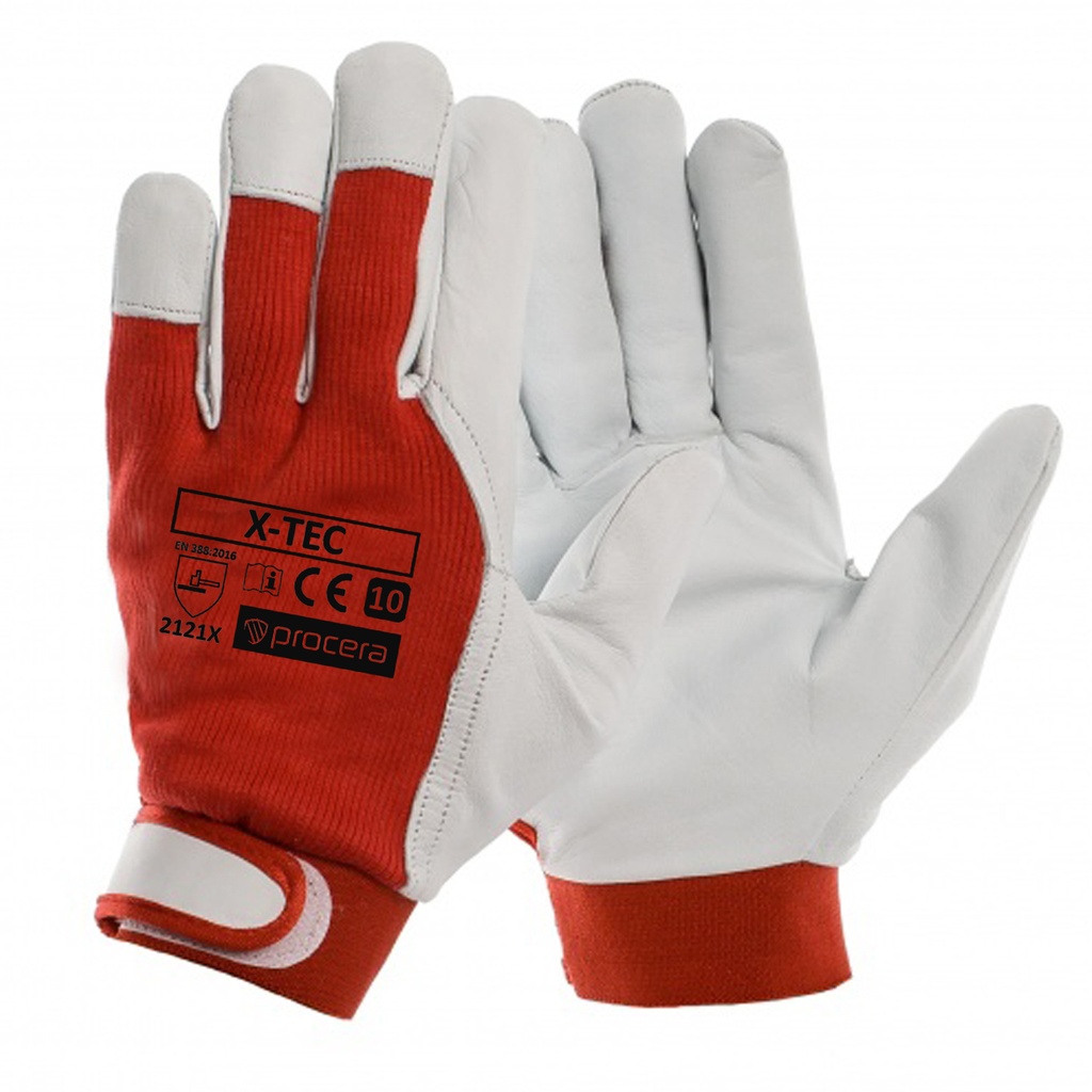 Mănuși din piele X-TEC textil rosu-mansetă