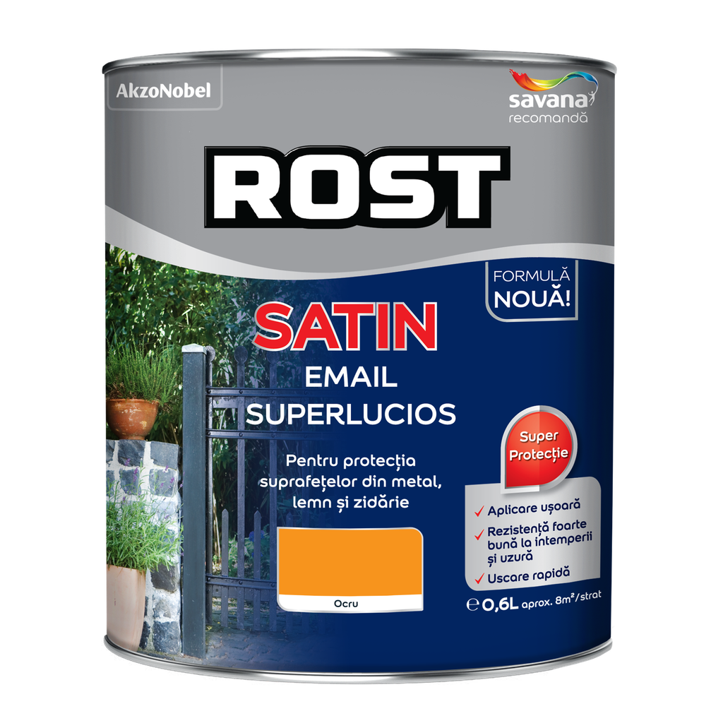 Vopsea alchidică pentru lemn/metal Rost Satin interior/exterior ocru, 0.6 l