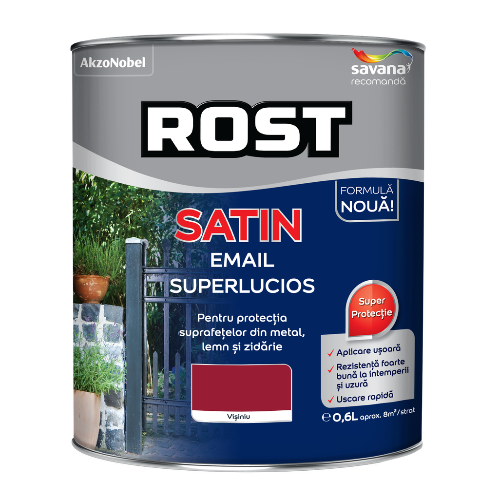 Vopsea alchidică pentru lemn/metal Rost Satin interior/exterior vișiniu, 0.6 l
