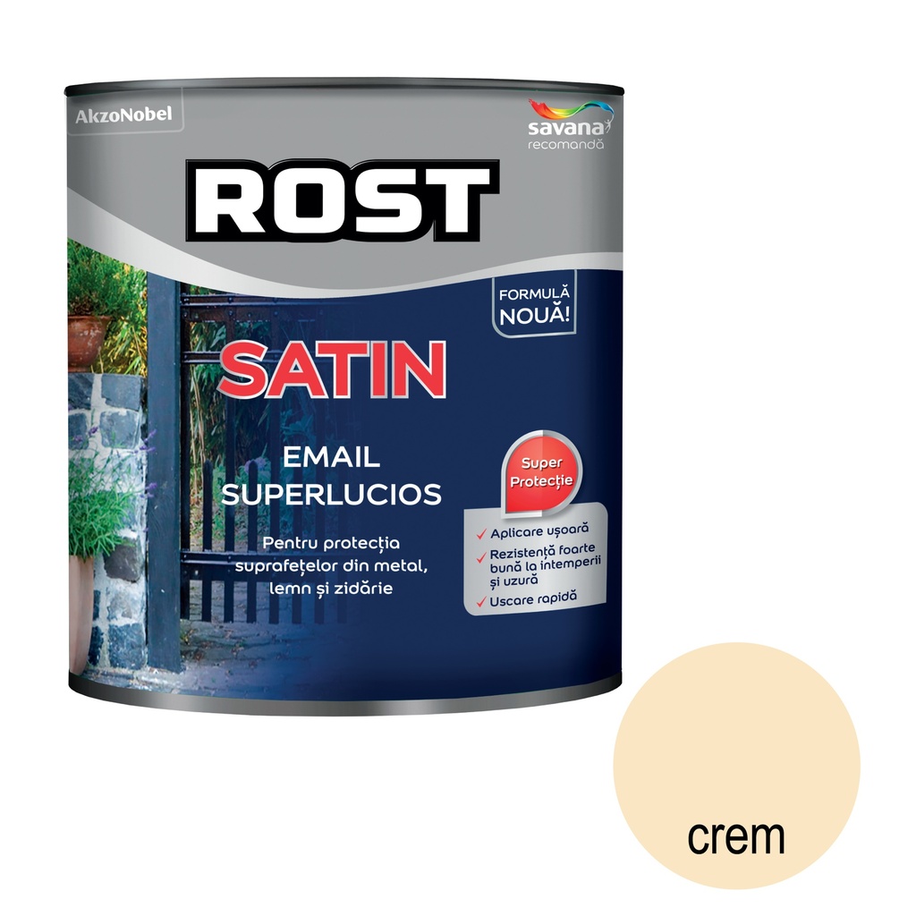 Vopsea alchidică superlucioasă pentru lemn si metal ROST SATIN interior/exterior crem, 4 l