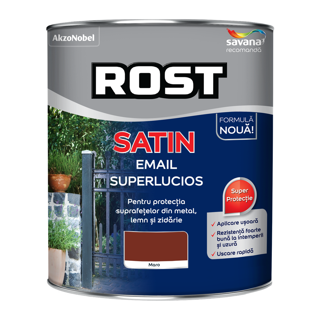 Vopsea alchidică superlucioasă pentru lemn si metal ROST SATIN interior/exterior maro, 4 l