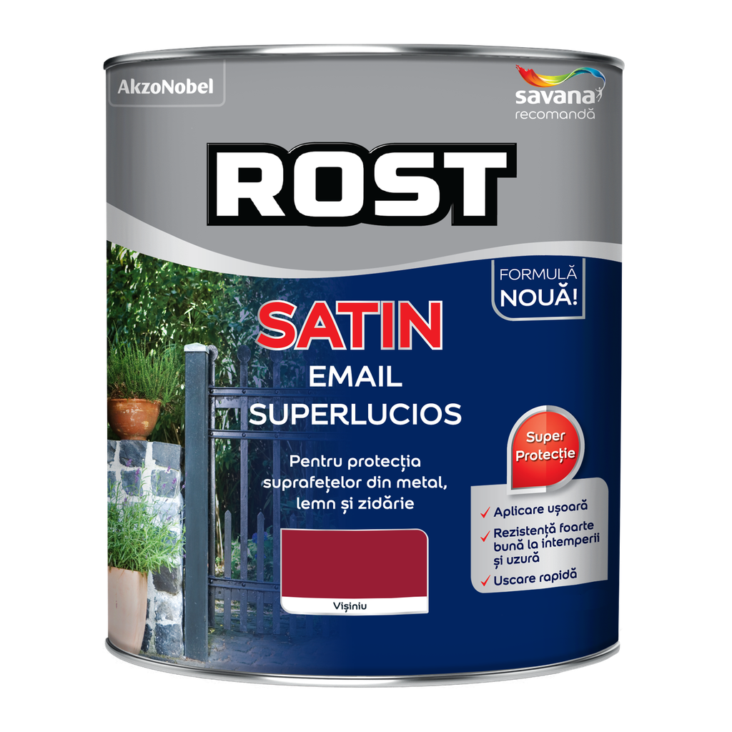 Vopsea alchidică superlucioasă pentru lemn si metal ROST SATIN interior/exterior vișiniu, 4 l