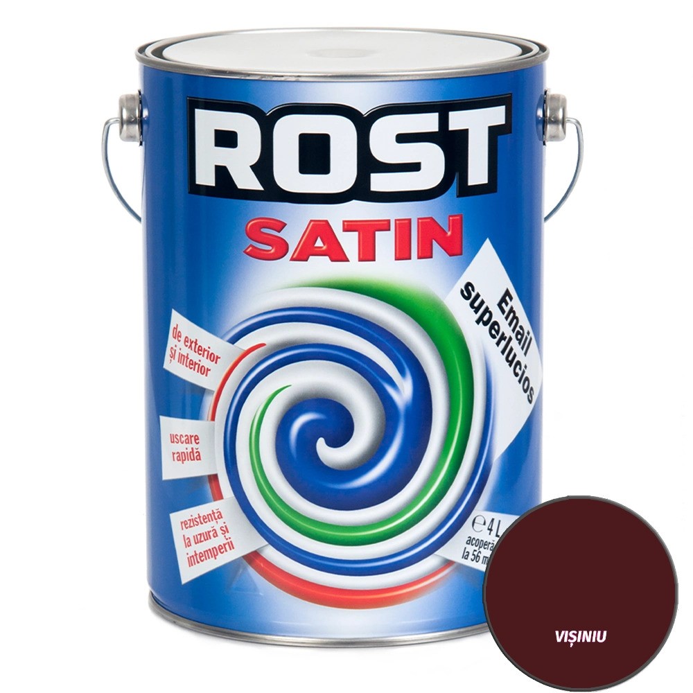 Vopsea alchidică superlucioasă pentru lemn si metal ROST SATIN interior/exterior vișiniu, 4 l