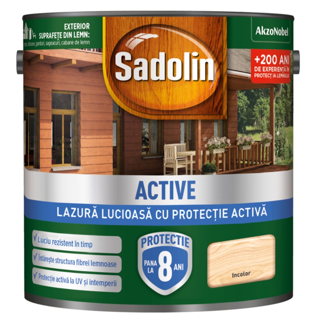 Lazura Sadolin Activ, solvent, lucioasa incolor 2.5 l