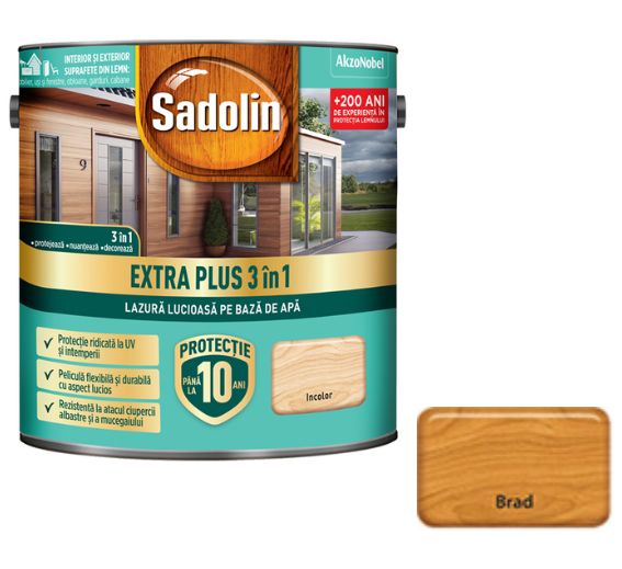 Sadolin EXTRA PLUS 3în1-lazura lucioasă pentru lemn pe bază de de apă brad, 2.5 l