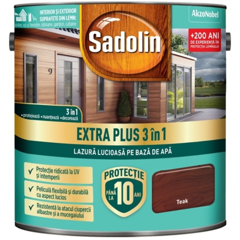 Sadolin EXTRA PLUS 3în1 - lazura lucioasă pentru lemn pe bază de de apă: teak