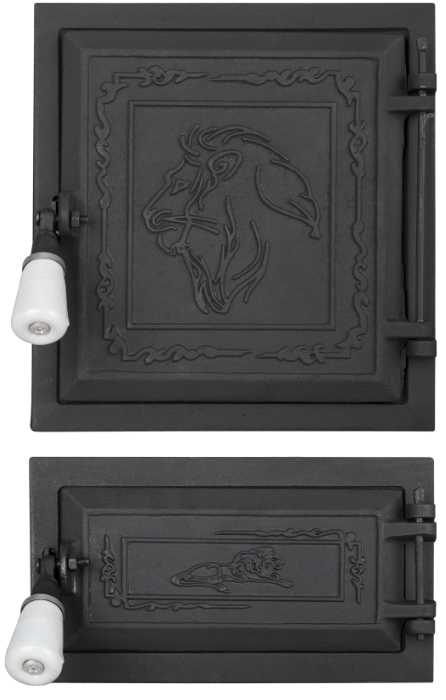 Ușă pentru sobă și cenușar din fontă model Leo, înalțime 270+140 x 250 mm lățime