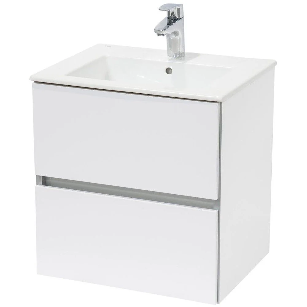 Set mobilier baie alb Roca Cube (mască cu două sertare și lavoar), 550 mm