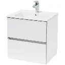 Set mobilier baie alb Roca Cube (mască cu două sertare și lavoar), 550 mm