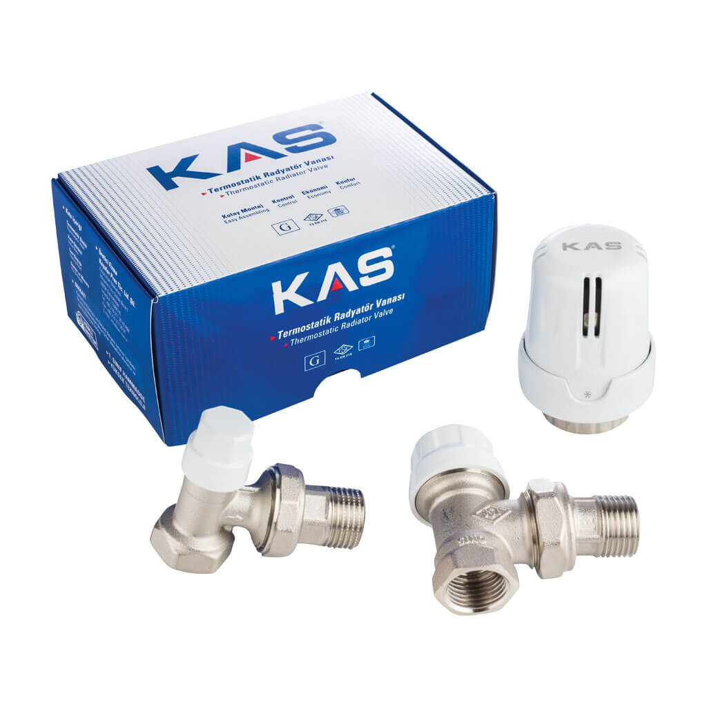 Set robineți radiator colţar cu cap termostatic, tur-retur, ½”