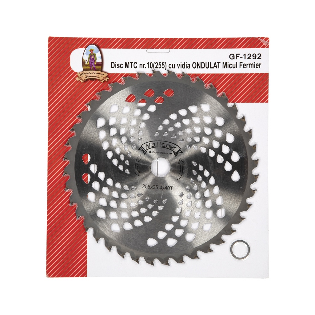 Disc circular vidia pentru motocoasa/trimmer, Micul Fermier, ondulat, 255x25.4 mm, 40 dinti