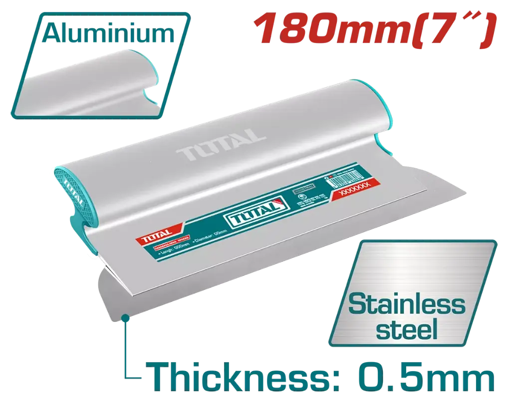 [P001773] Gletiera inox Total, maner aliaj aluminiu, 180 mm, lama 0.5 mm