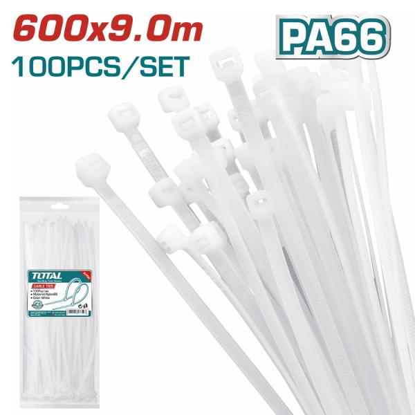 Coliere plastic THTCT6001, 600 x 9 mm, alb, 100 buc/set