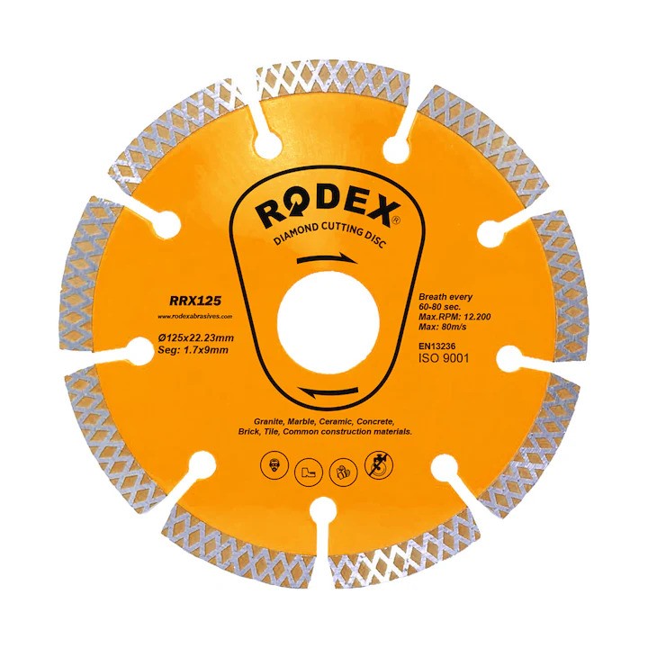 Disc De Taiere Diamantat, Rodex, Taiere Rapida, 230X20/22, 23Mm, Max Rpm 6.600, Pentru Caramida, Murmura Granit, Piatra (10/50)
