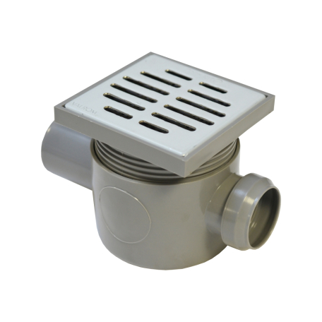 Sifon pardoseală polipropilenă grătar inox 1 intrări Ø 40 mm 1 ieșire Ø 50 mm H 80 mm