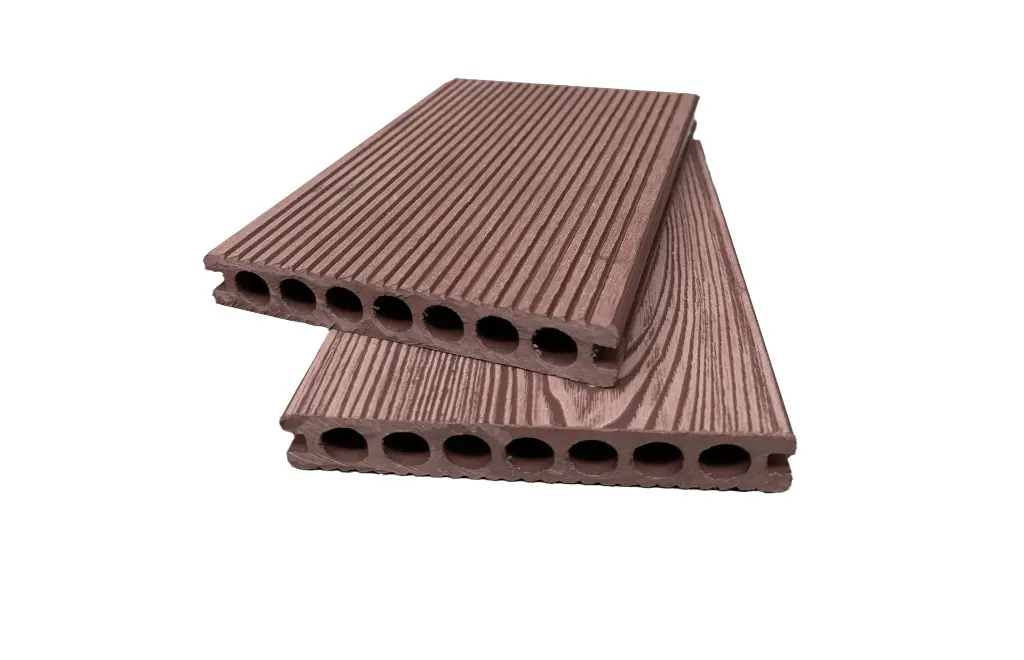 Placă Deck 3D Maro din WPC 148x23mm, L 3800mm, Structura cu Gol Rotund pentru Rezistenta Sporita.