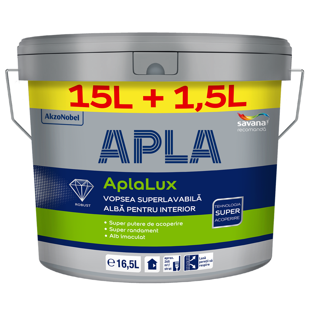 Vopsea superlavabilă AplaLux albă, pentru interior, 16.5 l