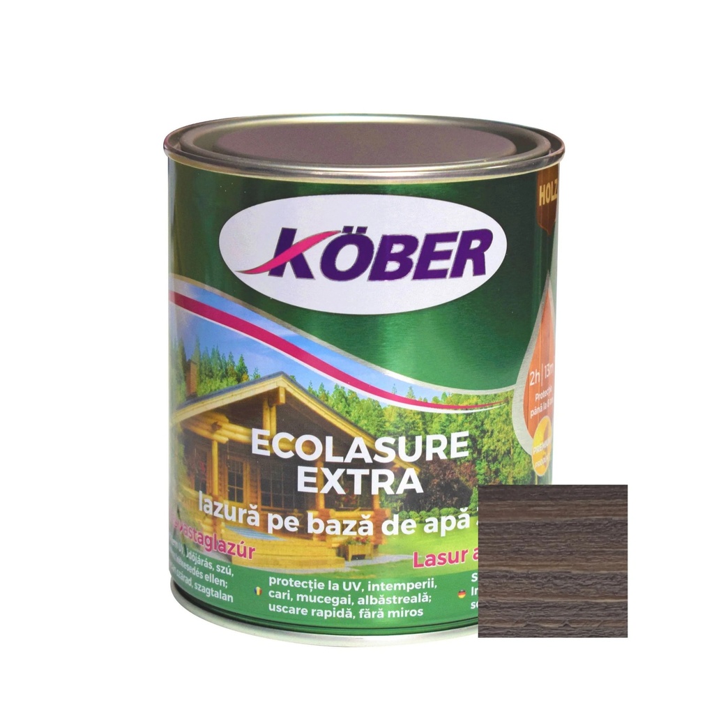 Lazură Kober Ecolasure Extra 3 in 1 pe bază de apă stejar gri, 0.75 l